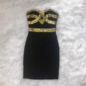 Black Bodycon Gold Sequin Mini Dress XS
